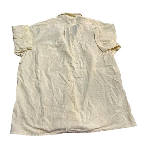 Vtg Lands End Seersucker Shirt Mens Large Yellow White Stripes Preppy Coastal - Picture 5 of 5